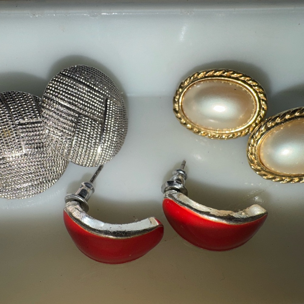 Elegant Silver and Red Earrings Set
